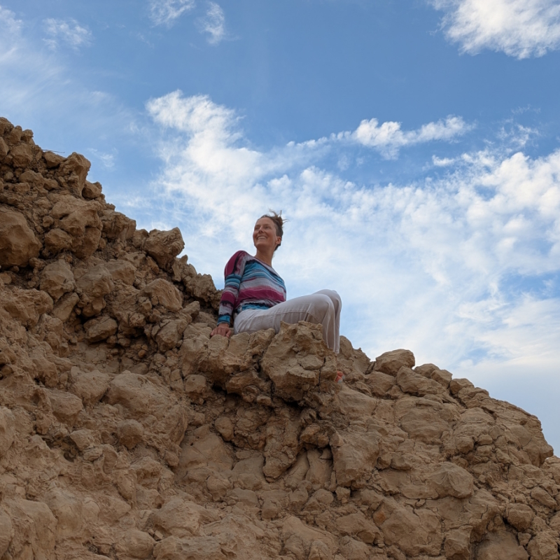 Lacy looking up canyon cliff